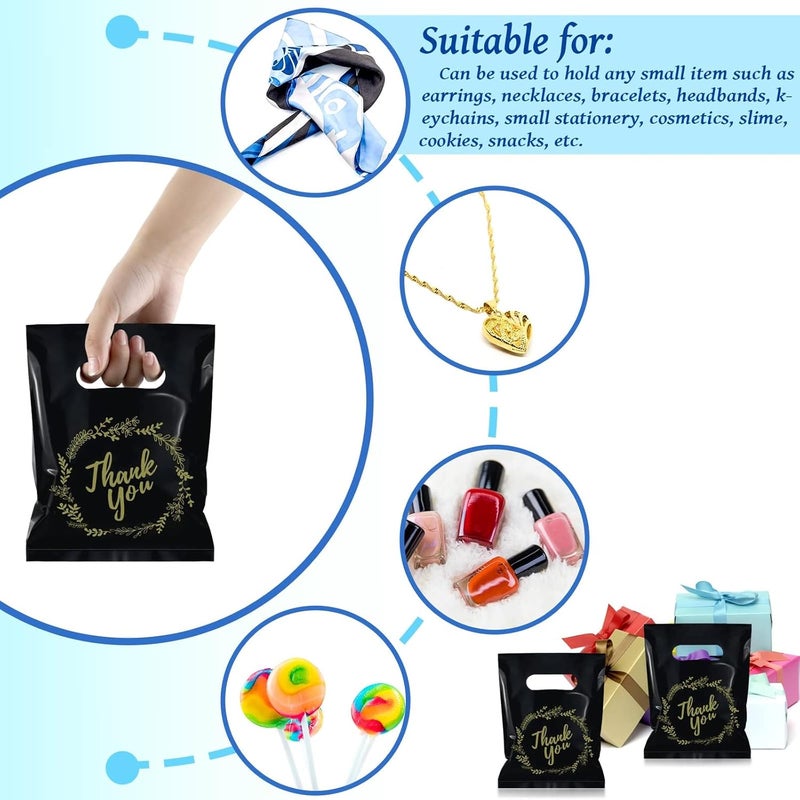 BadenBach 200 Pack Small Thank You Bags, 8" x 6", Black Plastic Shopping Bag Bulk Cute Retail Thank You Gift Bags Goodie Bag for Small Business Boutique Wedding Birthday Baby Shower Festival - Image 4